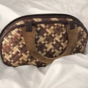 Hand Woven Palm Frond Purse with Wooden Handles